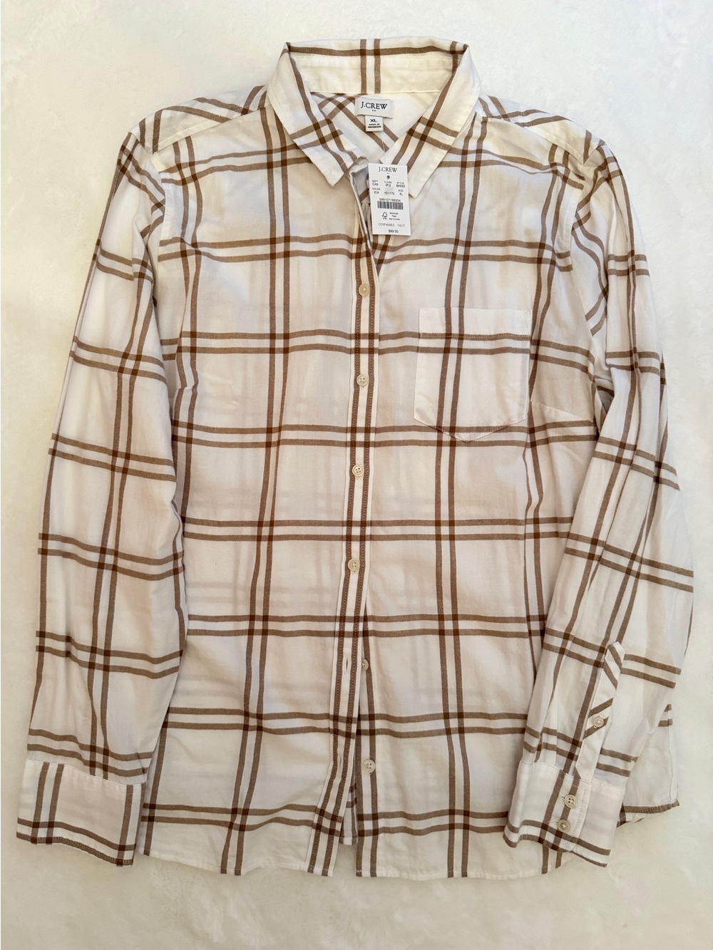 J. Crew Cream and Brown Plaid Button-Down Shirt